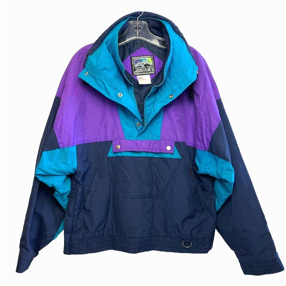 Vintage 90s Brooks Northern Wave Pullover Ski Jacket Purple Teal Colorblock